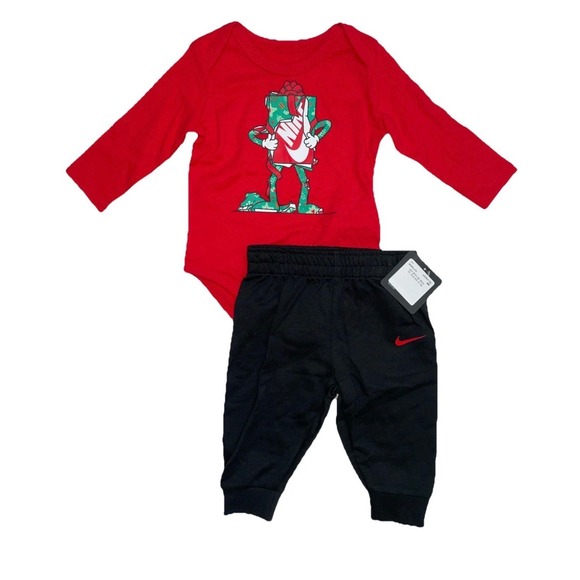 Nike Baby 3PC Set University Red Holiday Bodysuits and Joggers 6M - Picture 2 of 4